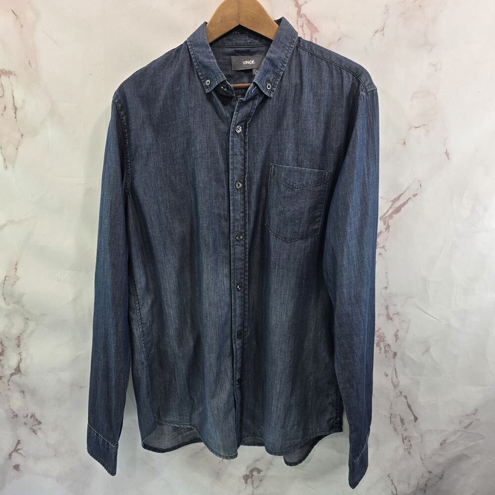 Vince Shirt Mens Medium Blue Button Down Long Sleeve Lightweight Chambray